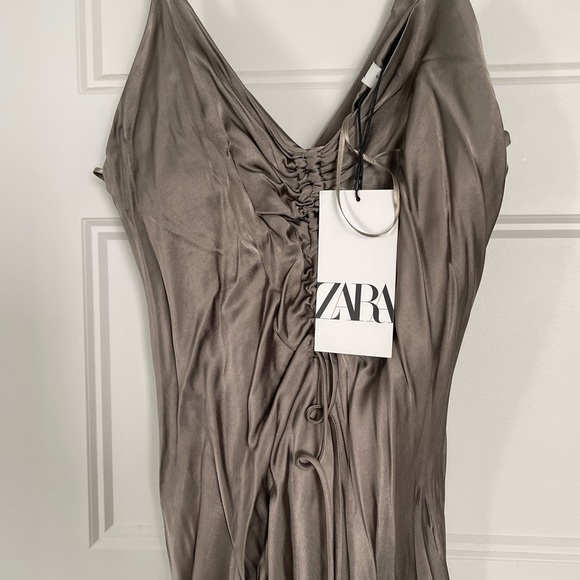 Zara satin gray ruched tie maxi dress - Picture 3 of 4